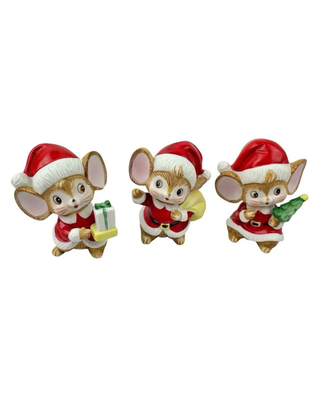 Vintage Homco Christmas Mice #5405 Santa Mouse Ceramic Bisque Figurines Set of 3